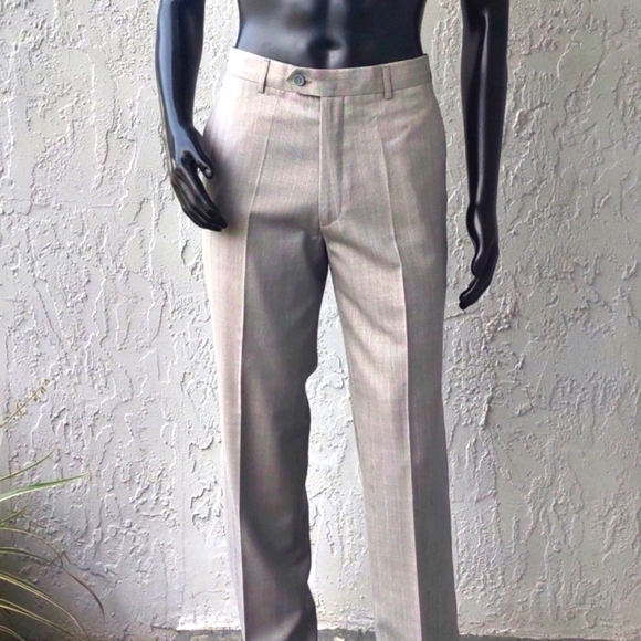 GIORGIO ARMANI COLLEZIONI MEN'S FLAT FRONT PIN STRIPE SILVER GREY LUXURY TROUSER - Picture 4 of 17